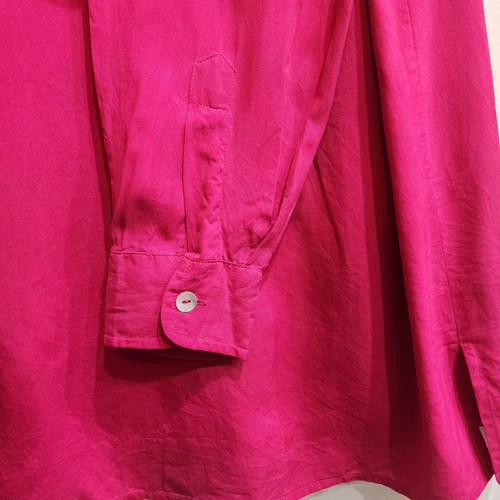 SilkLand 100% Pure Silk Vibrant Pink Pearlescent Button Up Blous - photo 4