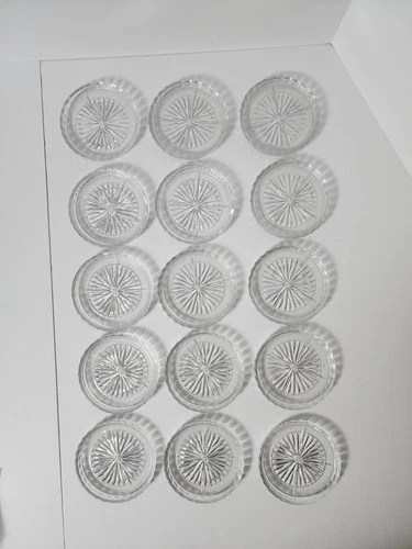 Set of 15 Vintage Federal Glass Starburst Coasters - MCM Clear D