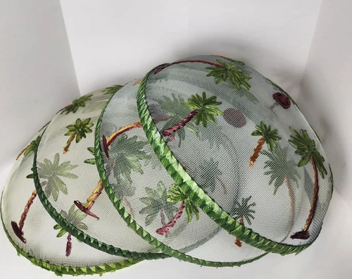 Vintage Wire Mesh Food Covers (4) Tropical Palm Trees 14"