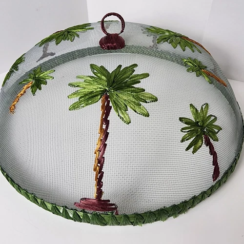 Vintage Wire Mesh Food Covers (4) Tropical Palm Trees 14" - photo 2