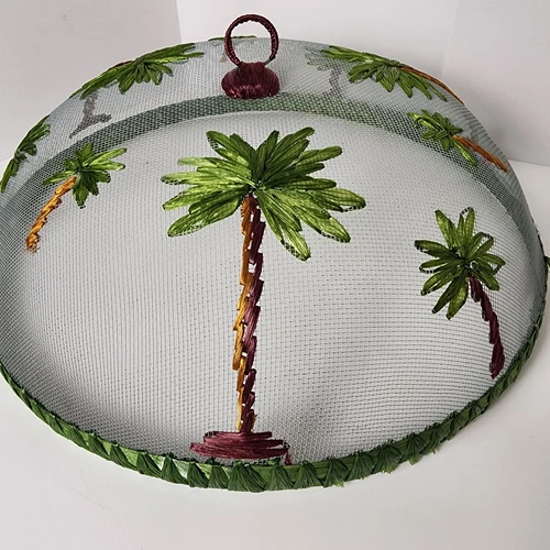 Vintage Wire Mesh Food Covers (4) Tropical Palm Trees 14" - photo 4