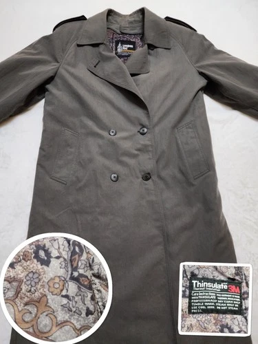 Vtg Womens LONDON FOG Trench Coat Paisley Lining Olive Sz 10 P