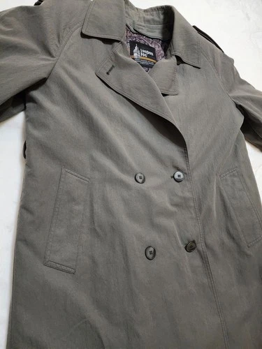 Vtg Womens LONDON FOG Trench Coat Paisley Lining Olive Sz 10 P - photo 4