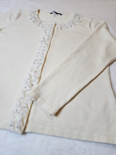 VTG Chadwick's Large Ivory Rhinestone Cotton Cardigan