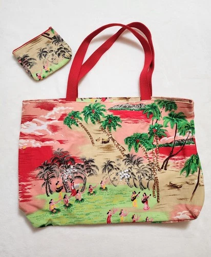 Vintage Hawaii Hula Girl Sequin Tote Bag & Coin Purse