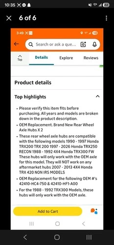 Honda TRX Rear Wheel Axle Hubs (2) - Fits Select Models - photo 4