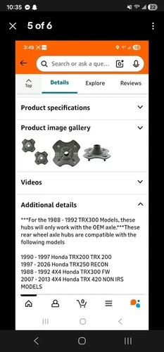Honda TRX Rear Wheel Axle Hubs (2) - Fits Select Models - photo 5