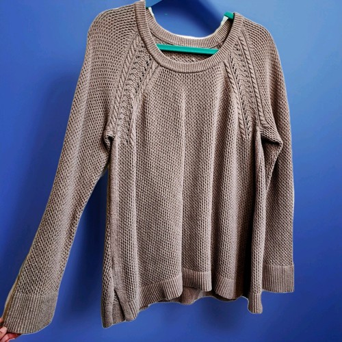 Ann Taylor LOFT Womens XL Crochet Knit Sweater Beige