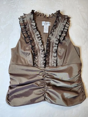 Vtg JR Nites Medium Romantic Shimmering Iridescent Ruffle Blouse