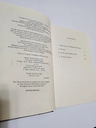 Vertigo by W. G. Sebald New Directions Hard Cover Book - photo 5
