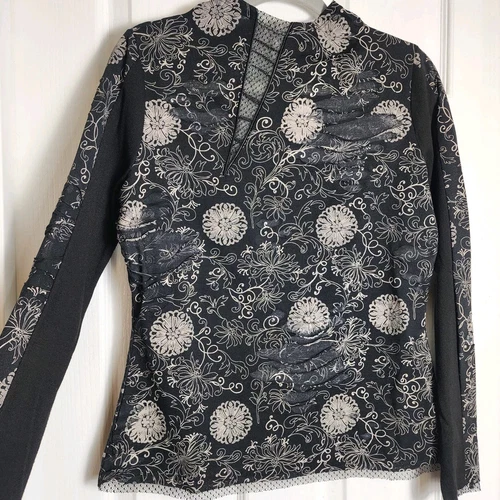 ANAC Kimi Blouse XL Mesh Lace Long Sleeve Top Art-to-Wear ~Flora