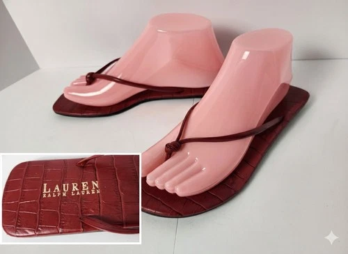 Lauren RL Womens 7.5 Millicent Sandals Embossed Croc Leather