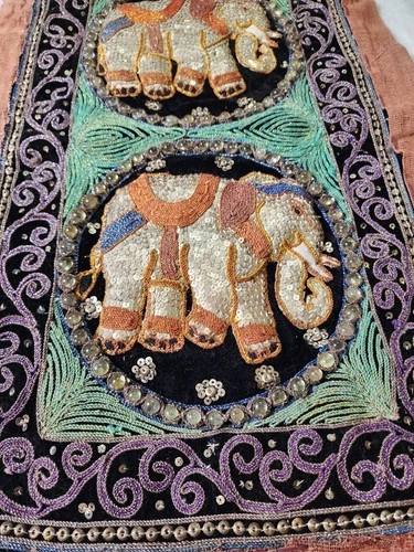 VTG 50's Handcrafted Burmese Kalaga Beaded Wall Tapestry 50"X15" - photo 4