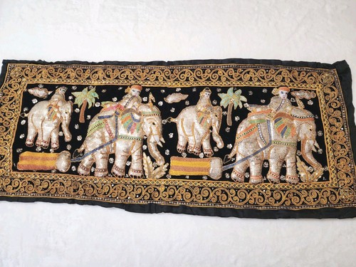Vintage 50's Burmese Kalaga Tapestry 40" - 3D Ramayana Chariot