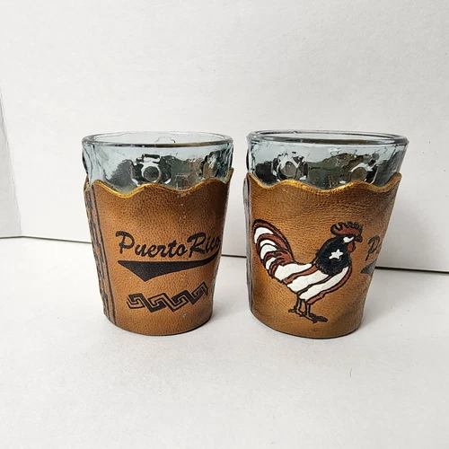 Puerto Rico Shot Glasses Set (2) - Leather Lined