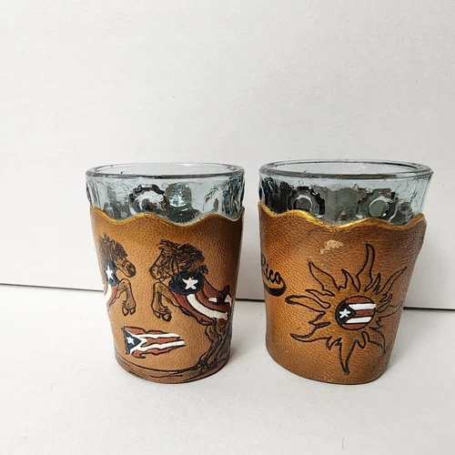 Puerto Rico Shot Glasses Set (2) - Leather Lined - photo 2