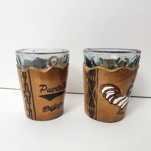 Puerto Rico Shot Glasses Set (2) - Leather Lined - photo 3