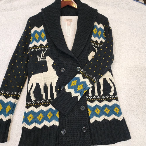 Winter Reindeer V-Neck Cardigan Sweater S/M