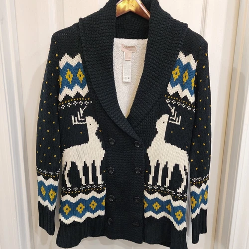 Winter Reindeer V-Neck Cardigan Sweater S/M - photo 2