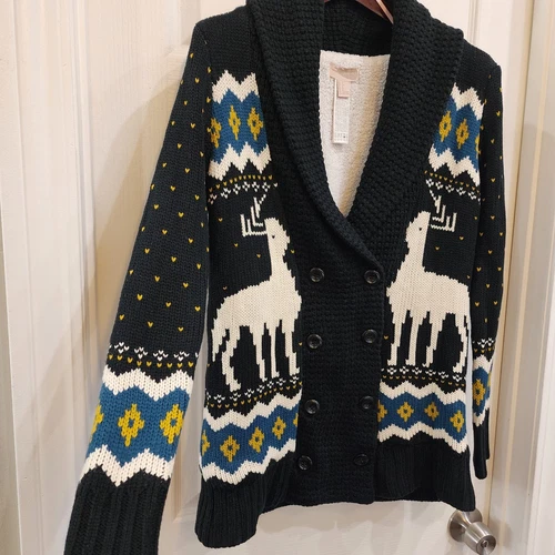 Winter Reindeer V-Neck Cardigan Sweater S/M - photo 3