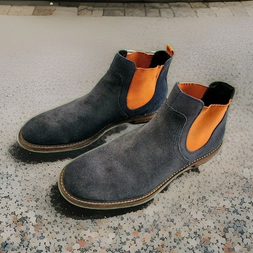THE RAIL Chelsea Boots~Shoes 9 Mens Navy Suede with Orange Slip - photo 2