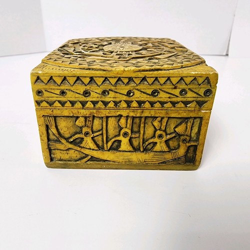 Vintage Southeast Asia Hand Carved Stone Box~Heavy ~Jewelry~Trin - photo 4