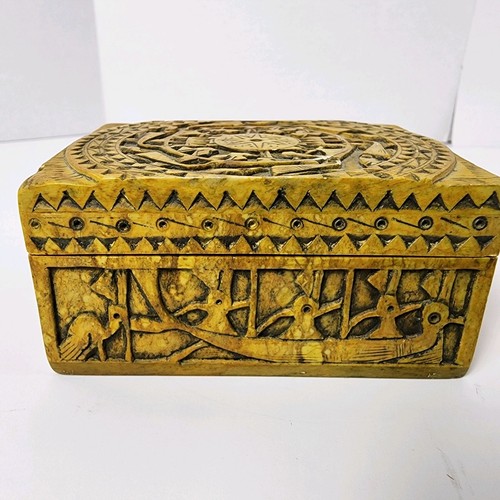 Vintage Southeast Asia Hand Carved Stone Box~Heavy ~Jewelry~Trin - photo 5
