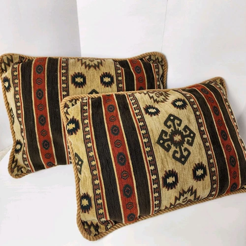 2 Vintage Newport Pillow Set Jute Kilim Rugs Decor Design~Boho