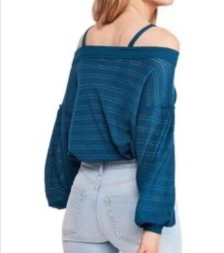 Free People Cold Shoulder Hacci Knit Top Teal Treasure Size Smal - photo 3