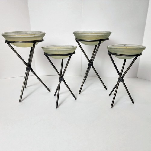 Black Metal Candle Holder Stands with Glass Inserts - Set of 4 R