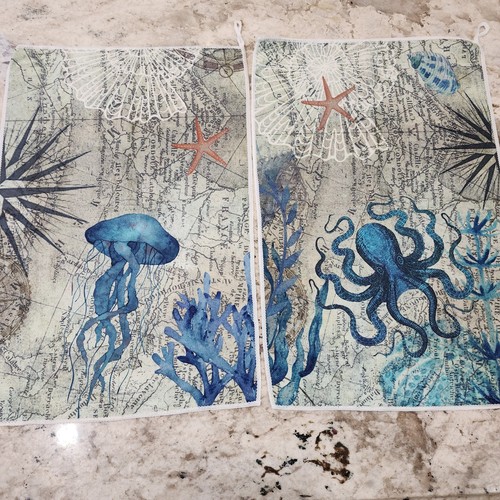 Nautical Octopus~ Jellyfish Hand Towels Sea~Map~ Starfish~Coral