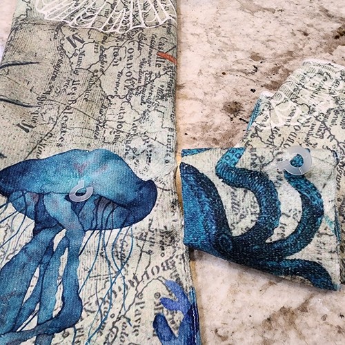 Nautical Octopus~ Jellyfish Hand Towels Sea~Map~ Starfish~Coral - photo 2