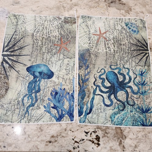 Nautical Octopus~ Jellyfish Hand Towels Sea~Map~ Starfish~Coral - photo 3