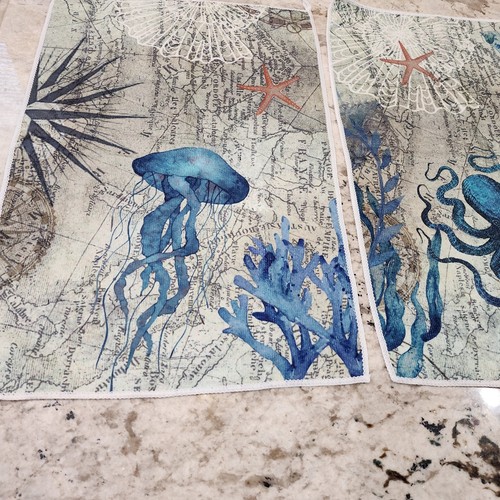 Nautical Octopus~ Jellyfish Hand Towels Sea~Map~ Starfish~Coral - photo 4