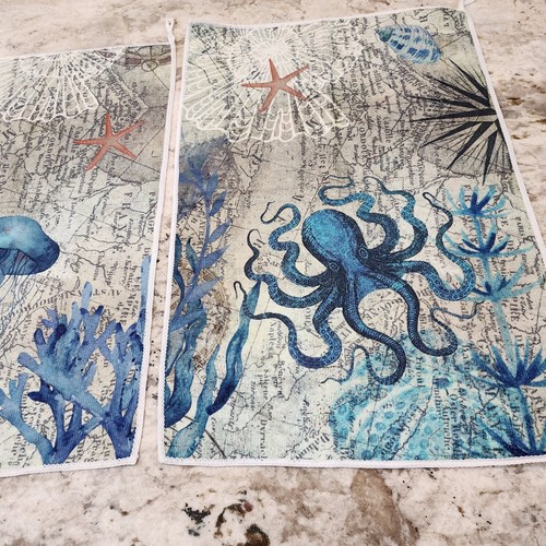 Nautical Octopus~ Jellyfish Hand Towels Sea~Map~ Starfish~Coral - photo 5