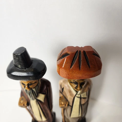 Vintage Hand Carved & Painted Wooden Asian Figurines (Pair) - photo 3