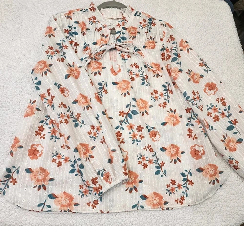 Solitaire Blouse Embroidered Long Sleeve XL Floral~ Lightweight~