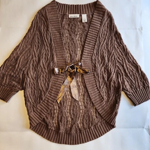 DKNY Womens 3/4 Sleeve Tie Front Knit Cardigan Sweater Shrug M