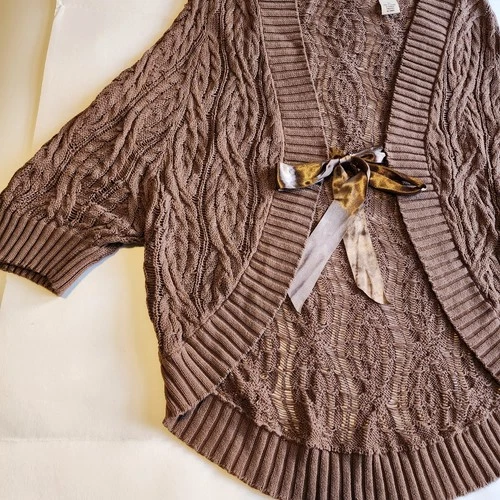 DKNY Womens 3/4 Sleeve Tie Front Knit Cardigan Sweater Shrug M - photo 2