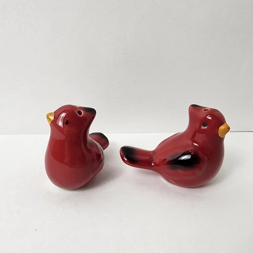 New Porcelain Cardinal Salt & Pepper Shaker Set