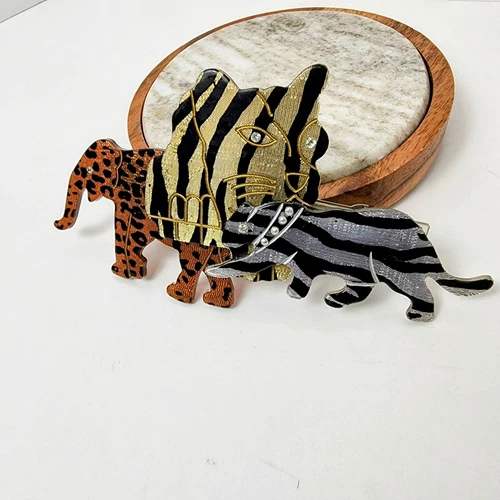 Vintage Leopard Elephant Zebra Hair Clip Barrette Rhinestone Acc - photo 3