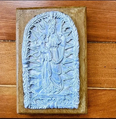 Vtg Mary and Child Wall Plaque Wood Frame~ Christian~ Art