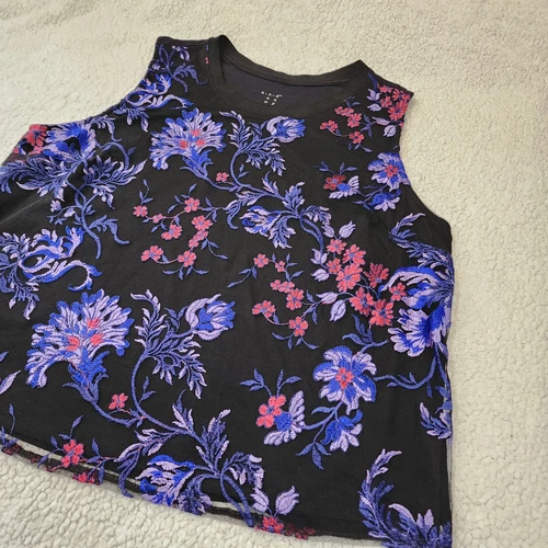 Womens XL Tank Top Lace Black Purple Floral Crewneck - A New Day - photo 3