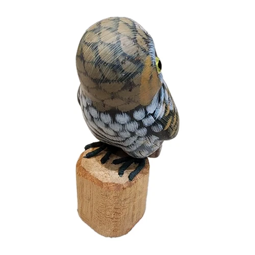 Hand Carved Wooden Owl Figurine Perched on Natural Wood Stand~ L - photo 3