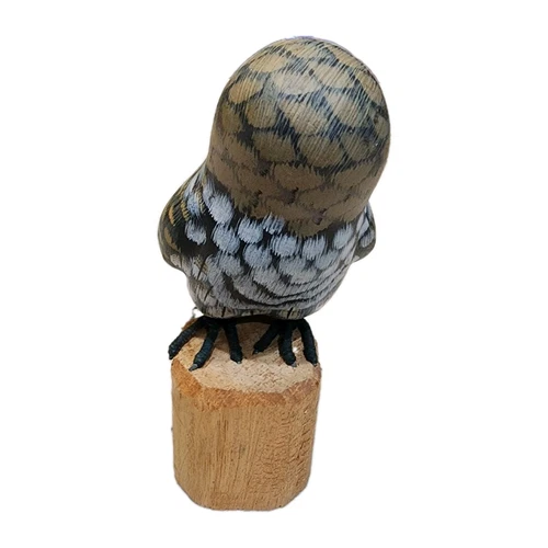Hand Carved Wooden Owl Figurine Perched on Natural Wood Stand~ L - photo 4