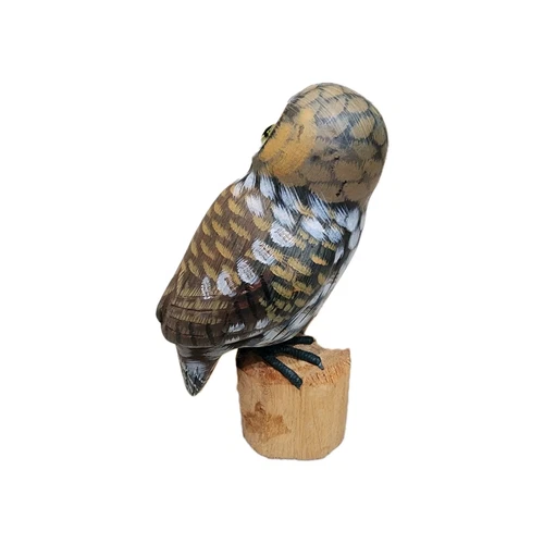 Hand Carved Wooden Owl Figurine Perched on Natural Wood Stand~ L - photo 5