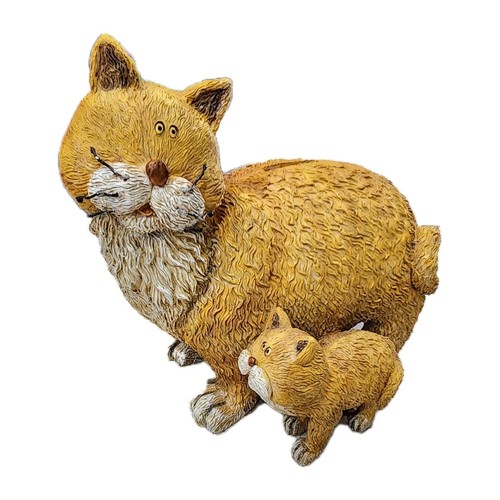 Vintage Orange Tabby Fat Cat with Kitten Coin Bank Figurine
