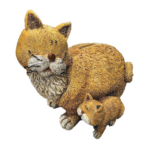 Vintage Orange Tabby Fat Cat with Kitten Coin Bank Figurine - photo 2