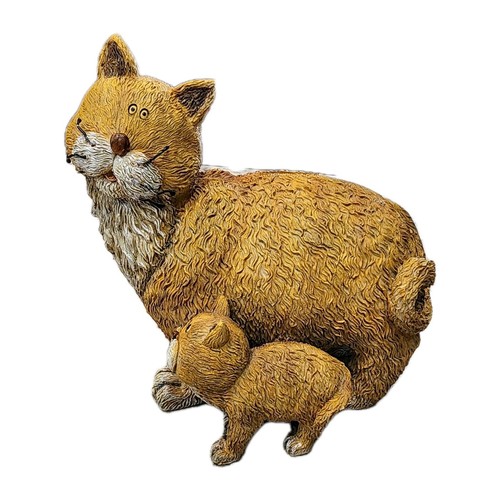 Vintage Orange Tabby Fat Cat with Kitten Coin Bank Figurine - photo 3
