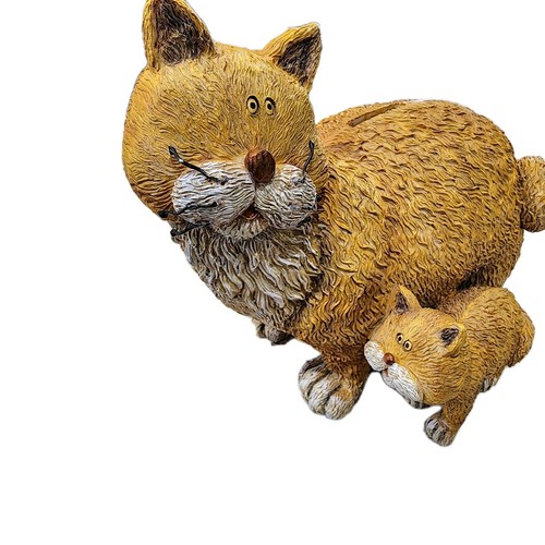 Vintage Orange Tabby Fat Cat with Kitten Coin Bank Figurine - photo 4